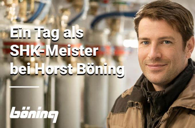 Ein SHK-Meister von Horst Böning GmbH überprüft eine Heizungsanlage während eines Kundenbesuchs.